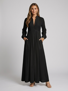 Hazel | Long Sleeve Button Front Maxi Dress