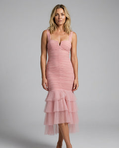 Cléone | Ruched Splicing Ruffle Midi Dress