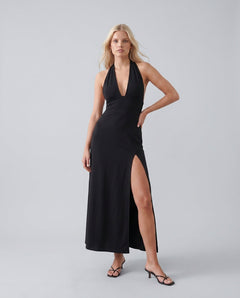 Cleo | Halter Plunge Neck Maxi Dress