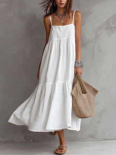 JUNE — Square Neck Linen Midi Dress