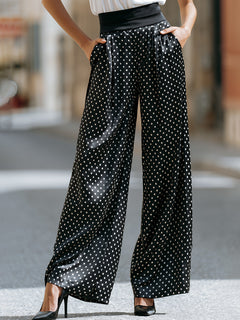 PIPPA — Polka Dot Satin Wide-Leg Pants