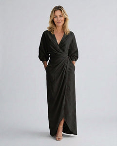 Hadley | V-Neck Wrap Linen Blend Maxi Dress