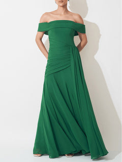 Elegant Off Shoulder Ruched Chiffon Maxi Dress