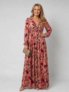 Frankie | Floral Print Long Sleeve Tiered Maxi Dress