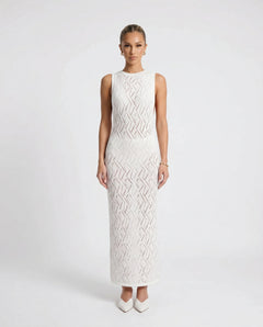 Delilah | Openwork Fitted White Maxi Dress