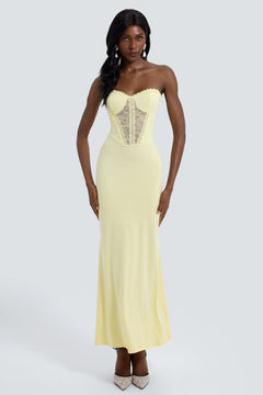Thea | Off-Shoulder Lace Splice See-Through Maxi Dress