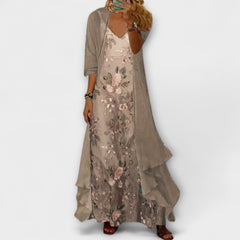 Elif | V-Neck Floral Maxi Dress Two-Piece Set for Women