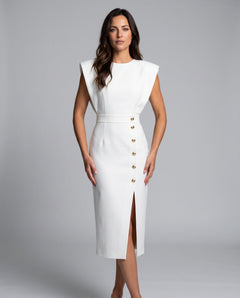 Frida | Sleeveless Side Button Midi Dress