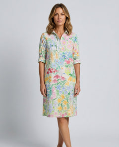 Brelia | 3/4 Sleeve Floral Shirt Midi Dress