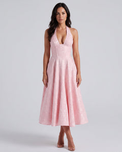 Sable | Halter Neck Jacquard Midi Dress