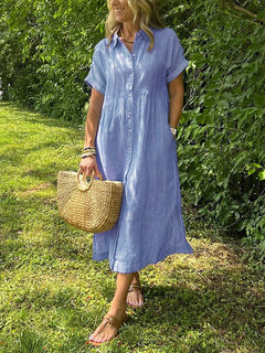 Julianne | Striped Midi Shirt Dress with Button-Down Front for Women