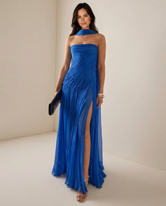 Naia | Off-Shoulder Pleated Chiffon Maxi Dress