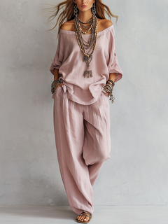POPPY — Blush Linen Wide-Leg Set