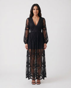 Elin | Lace Plunge Neck Maxi Dress