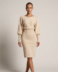 Orelle | Balloon Sleeve Knit Midi Dress