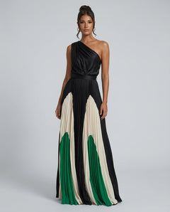 Aurore | Asymmetric Draped Pleated Multicolour Maxi Dress