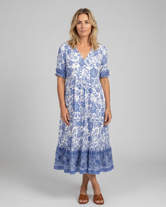 Soraya | Tiered Block Print Boho Midi Dress