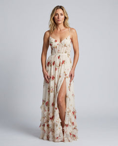 Renata | Floral Print Side Slit Maxi Dress