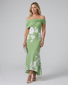 Cosma | Off-Shoulder Draped Midi Dress