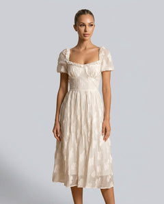 Darya | Puffed Sleeve Square Neck Midi Dress