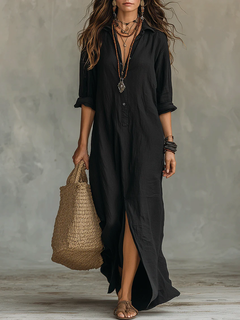 Maxi Shirt Dress with Button-Front for Women