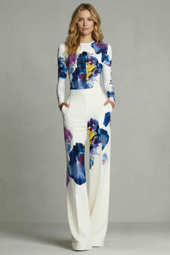 Sorelle | Colourblock Floral Wide-Leg Top & Trouser Set