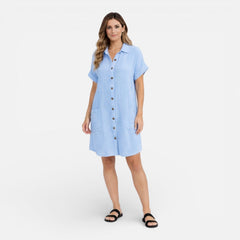 Sawyer | Relaxed Linen-Blend Midi Shirt Dress with Pockets
