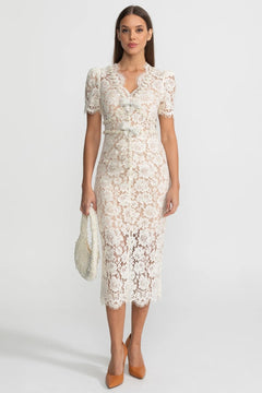 Nina | Embellished Lace Bow Midi Dress