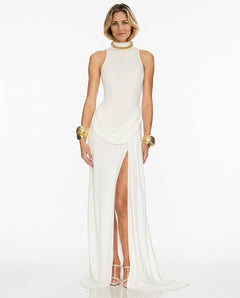 Edith | High Neck Ruched Side Slit Maxi Dress