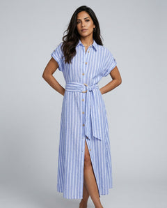 Willa | Striped Linen-Blend Belted Maxi Dress