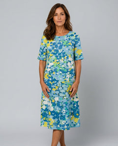 Valentina | Abstract Floral Cotton-Linen Midi Dress