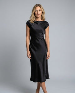 Sienna | Lace-Trim Waterfall Neck Midi Dress