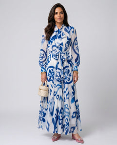 Fernanda | Floral Print Long Sleeve Belted Maxi Dress