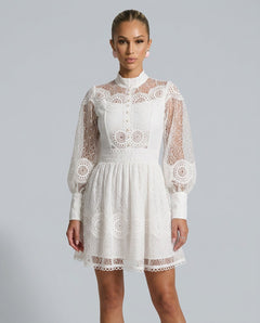 Filipa | Long Sleeve Lace Openwork Mini Dress