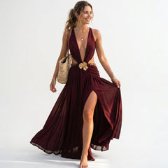 Dahlia | Deep V-Neck Chiffon Maxi Dress