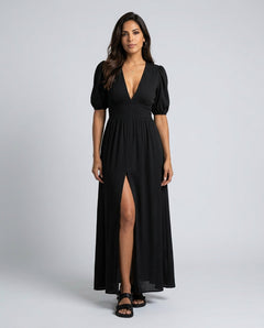 Cleo | Puff Sleeve Fitted Maxi Dress