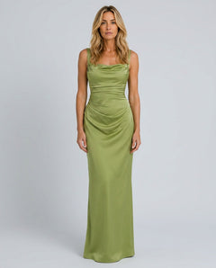 Emerson | Ruched Waist Satin-Look Maxi Dress