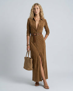 Marlowe | Suede-Look Single-Breasted Belted Maxi