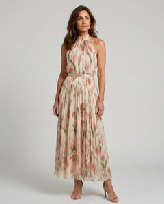 Aurelle | Halter Neck Floral Midi Dress