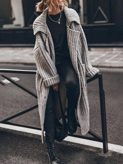 Marlene Women’s Long Cardigan with Chunky Knit, Button Placket, and Pockets