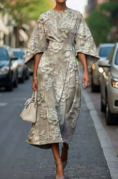 Piper | Floral Midi Dress with Kimono Sleeves and Belt for Women
