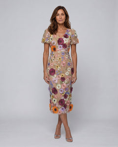 Reva | V-Neck Floral Embroidered Midi Dress