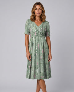 Ada | Flared Skirt Green Midi Dress