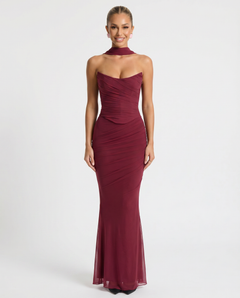 Mariska | Maxi Dress with Ruched Mesh and Fluted Hem