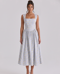 Nellie | Midi Sundress with Square Neck and Pleated Skirt