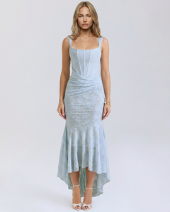 Julie | Maxi Dress with Floral Texture and Fluted Hem