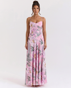 Lottie | Maxi Dress with Floral Print and Lace-Up Back