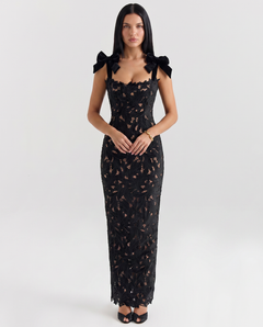 Thalina | Maxi Dress with Lace Overlay and Bow Straps