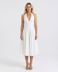 Amaya | Midi Dress with Halter Neck and Pleated Skirt
