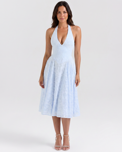 Ava | Midi Dress with Floral Jacquard and Halter Neck